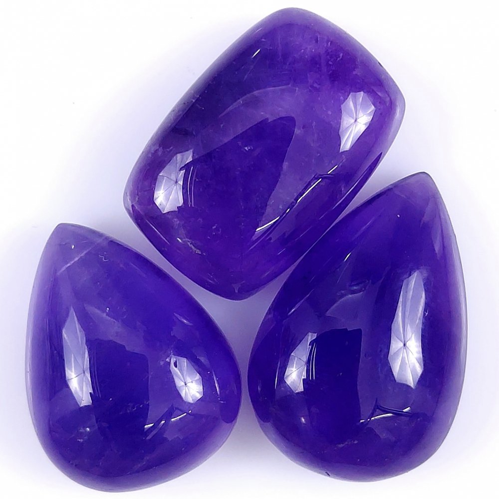 3Pcs 83Cts. Natural Amethyst Cabochon Purple Loose Gemstone For Jewelry Making#114