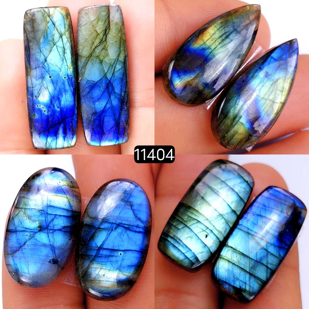 4 Pairs 138Cts Natural Labradorite Loose Cabochon Flat Back Gemstone Pair Lot Earrings Crystal Lot for Jewelry Making Gift For Her 32x10-25x14mm #11404