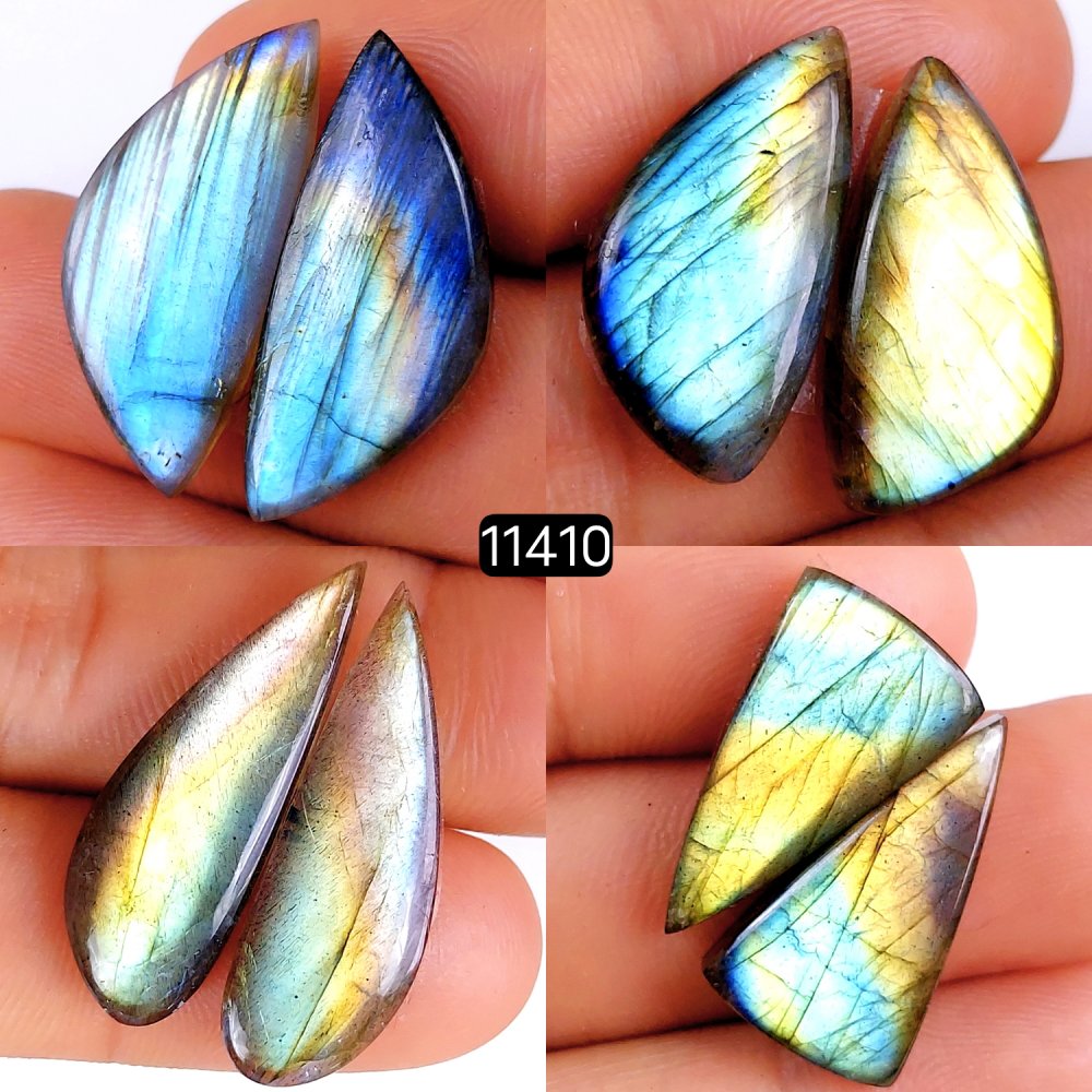 4 Pairs 93Cts Natural Labradorite Loose Cabochon Flat Back Gemstone Pair Lot Earrings Crystal Lot for Jewelry Making Gift For Her 31x11-24x12mm #11410