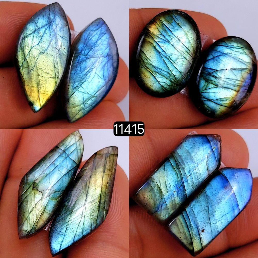 4 Pairs 132Cts Natural Labradorite Loose Cabochon Flat Back Gemstone Pair Lot Earrings Crystal Lot for Jewelry Making Gift For Her 28x14-24x17mm #11415