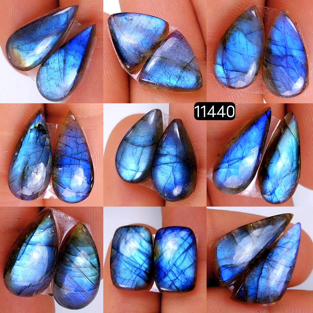 9 Pairs 119Cts Natural Labradorite Loose Cabochon Flat Back Gemstone Pair Lot Earrings Crystal Lot for Jewelry Making Gift For Her 20x10-12x12mm #11440