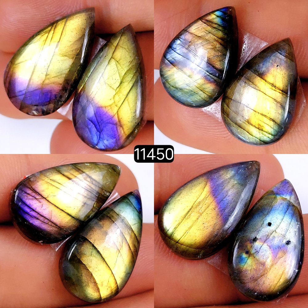 4 Pairs 110Cts Natural Labradorite Loose Cabochon Flat Back Gemstone Pair Lot Earrings Crystal Lot for Jewelry Making Gift For Her 25x14-20x14mm #11450