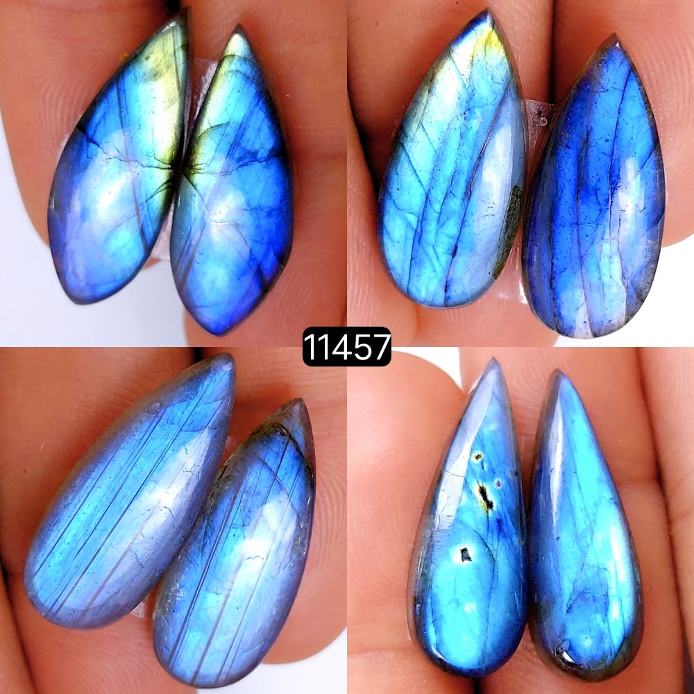 4 Pairs 90Cts Natural Labradorite Loose Cabochon Flat Back Gemstone Pair Lot Earrings Crystal Lot for Jewelry Making Gift For Her 27x10-25x10mm #11457