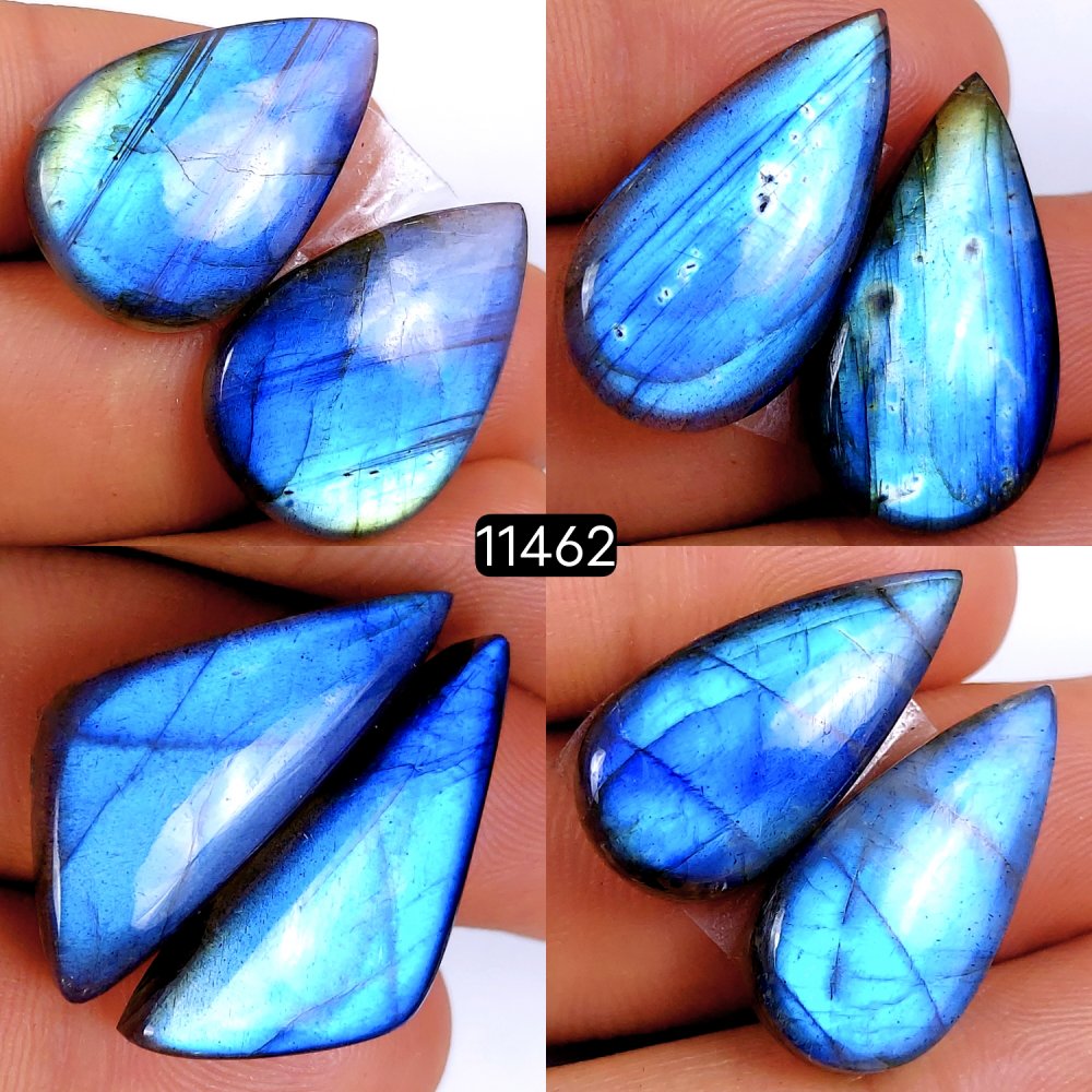 4 Pairs 131Cts Natural Labradorite Loose Cabochon Flat Back Gemstone Pair Lot Earrings Crystal Lot for Jewelry Making Gift For Her 30x12-26x14mm #11462