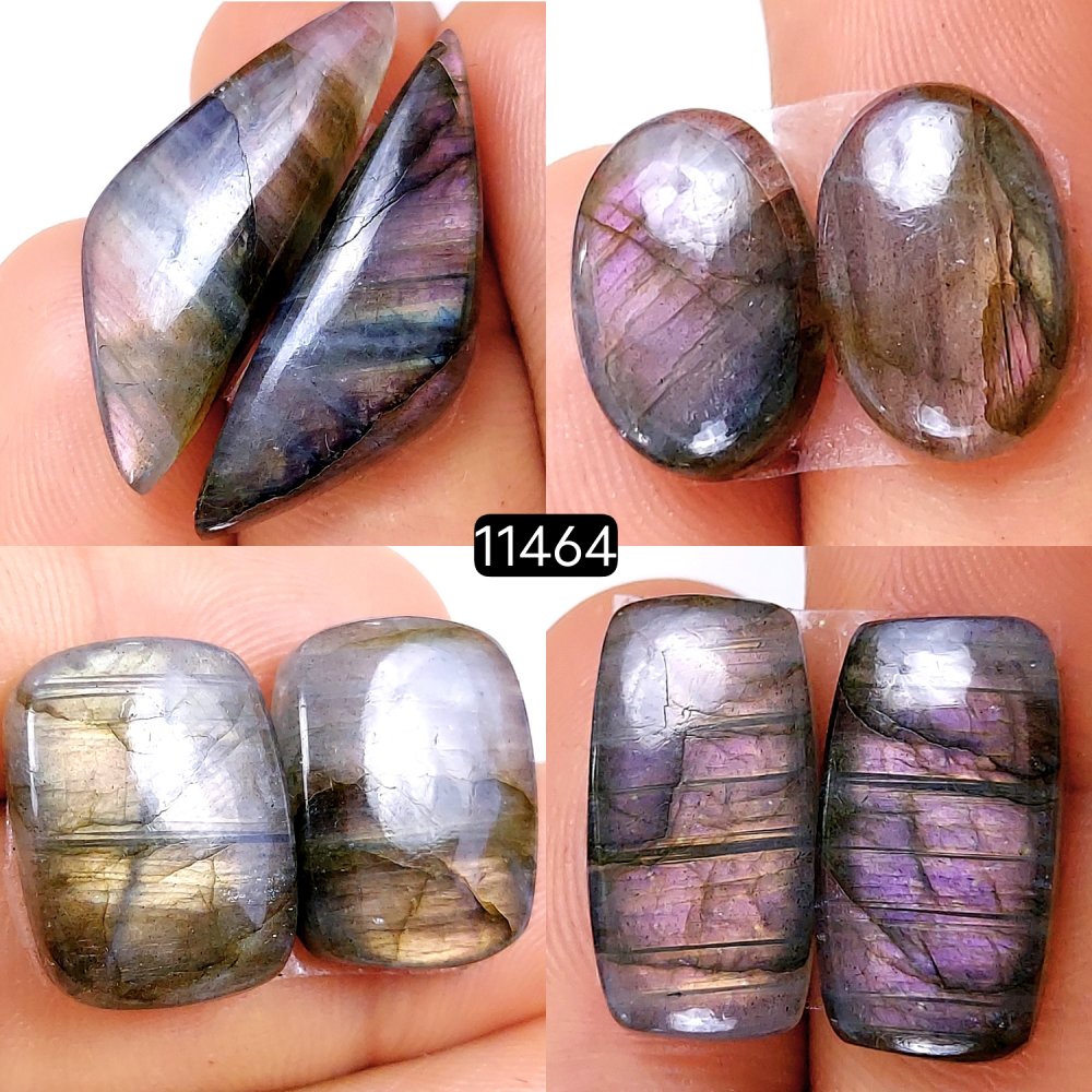 4 Pairs 90Cts Natural Labradorite Loose Cabochon Flat Back Gemstone Pair Lot Earrings Crystal Lot for Jewelry Making Gift For Her 32x10-15x10mm #11464