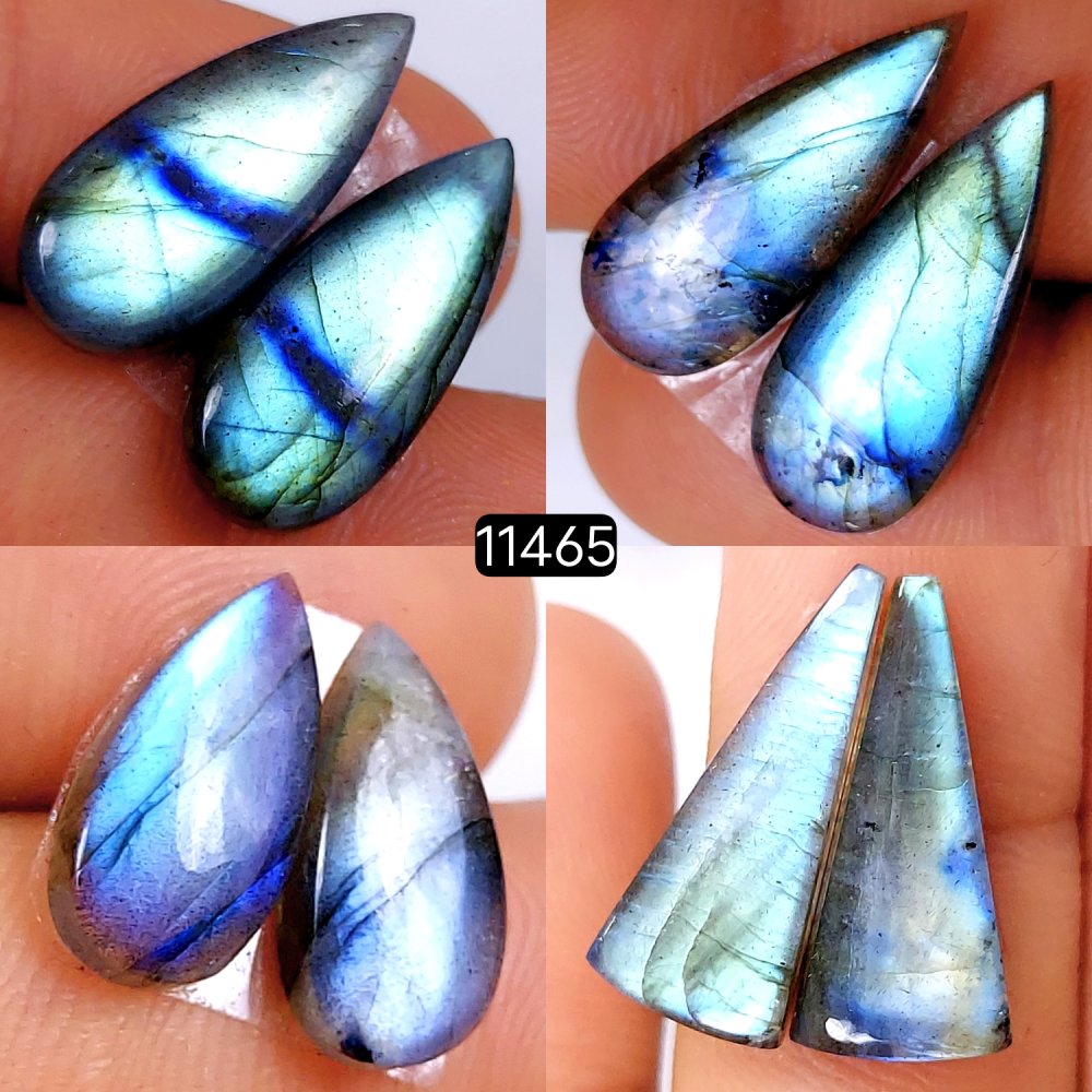 4 Pairs 51Cts Natural Labradorite Loose Cabochon Flat Back Gemstone Pair Lot Earrings Crystal Lot for Jewelry Making Gift For Her 24x10-16x7mm #11465