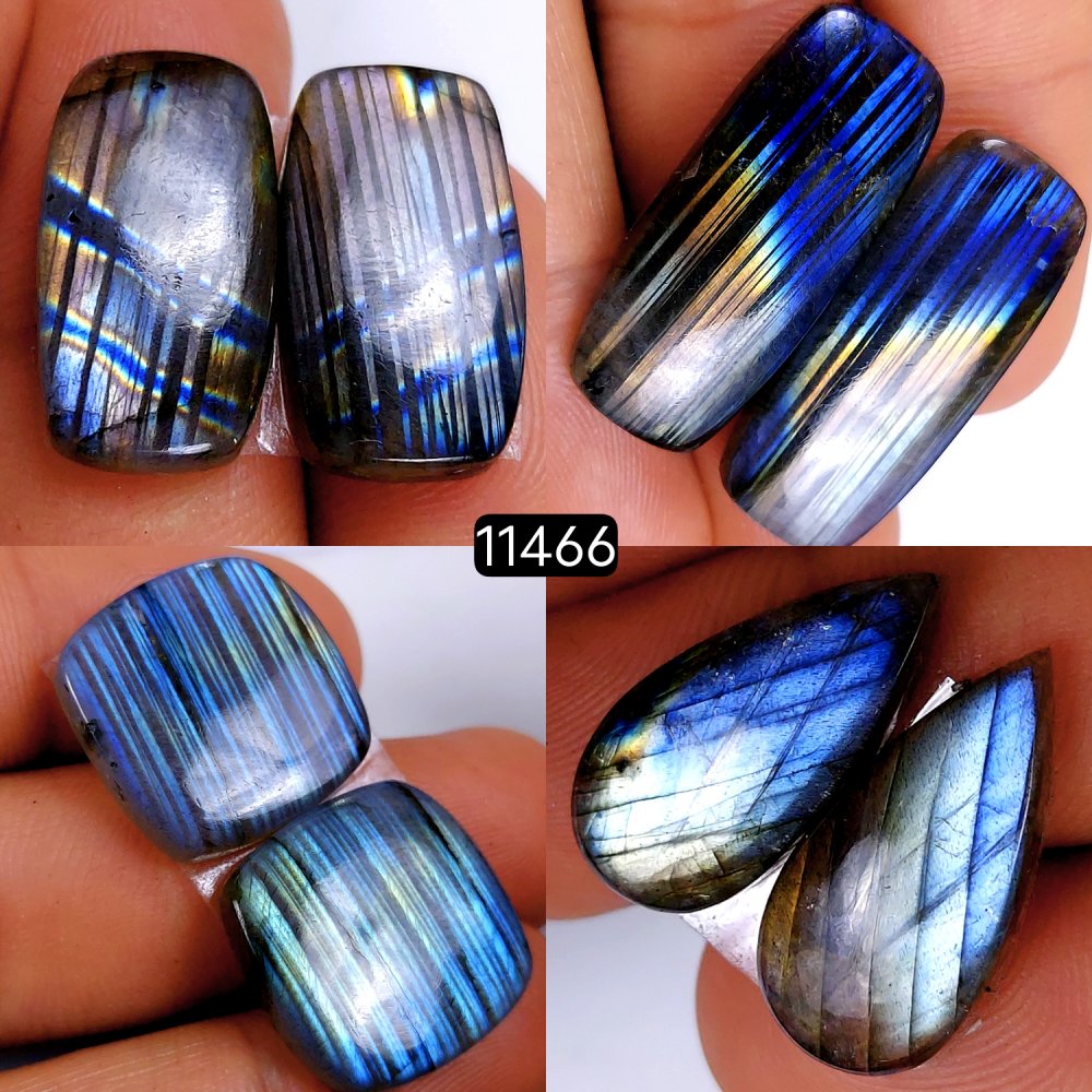 4 Pairs 130Cts Natural Labradorite Loose Cabochon Flat Back Gemstone Pair Lot Earrings Crystal Lot for Jewelry Making Gift For Her 31x12-17x17mm #11466