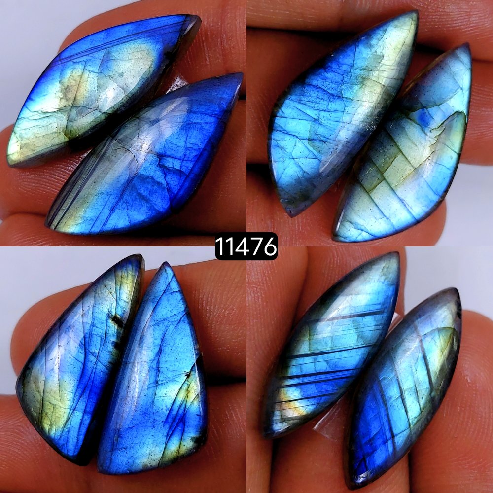 4 Pairs 115Cts Natural Labradorite Loose Cabochon Flat Back Gemstone Pair Lot Earrings Crystal Lot for Jewelry Making Gift For Her 34x14-29x13mm #11476