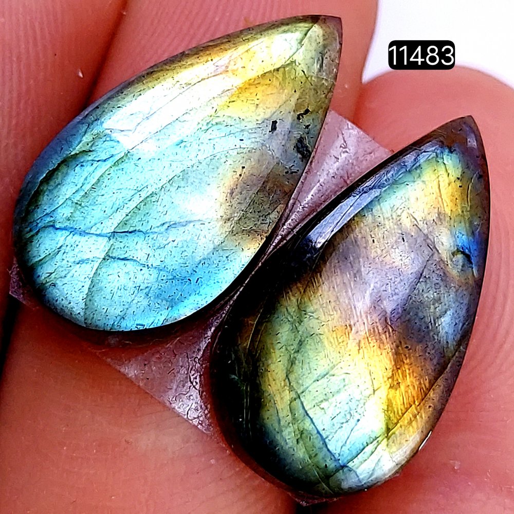 1 Pairs 21Cts Natural Labradorite Loose Cabochon Flat Back Gemstone Pair Lot Earrings Crystal Lot for Jewelry Making Gift For Her 22x12mm #11483