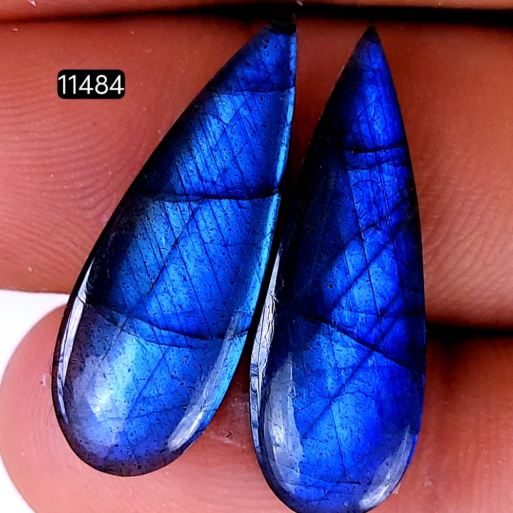 1 Pairs 21Cts Natural Labradorite Loose Cabochon Flat Back Gemstone Pair Lot Earrings Crystal Lot for Jewelry Making Gift For Her 27x10mm #11484