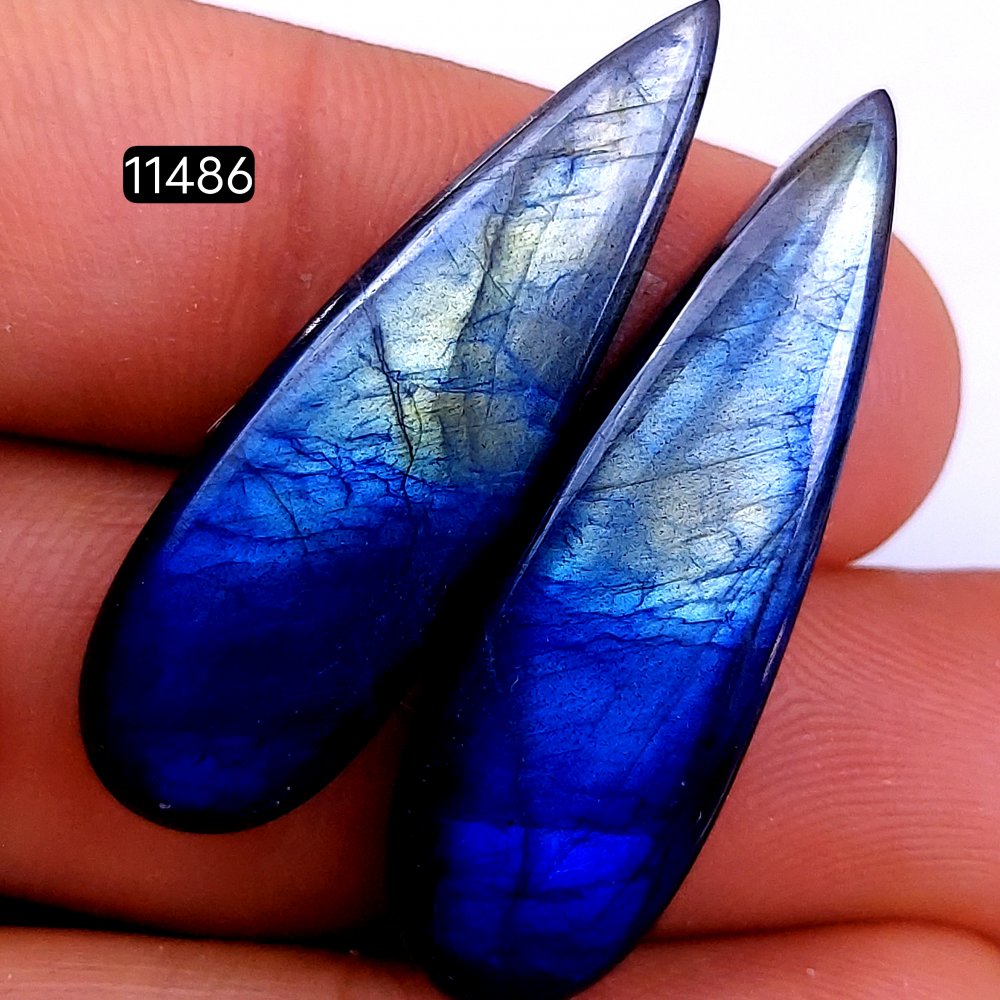 1 Pairs 35Cts Natural Labradorite Loose Cabochon Flat Back Gemstone Pair Lot Earrings Crystal Lot for Jewelry Making Gift For Her 35x10mm #11486