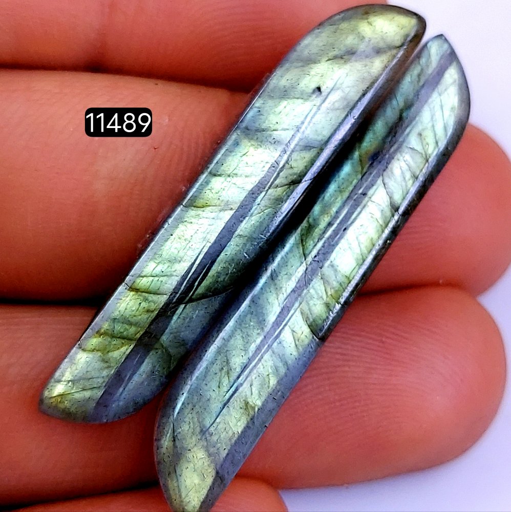 1 Pairs 33Cts Natural Labradorite Loose Cabochon Flat Back Gemstone Pair Lot Earrings Crystal Lot for Jewelry Making Gift For Her 41x7mm #11489