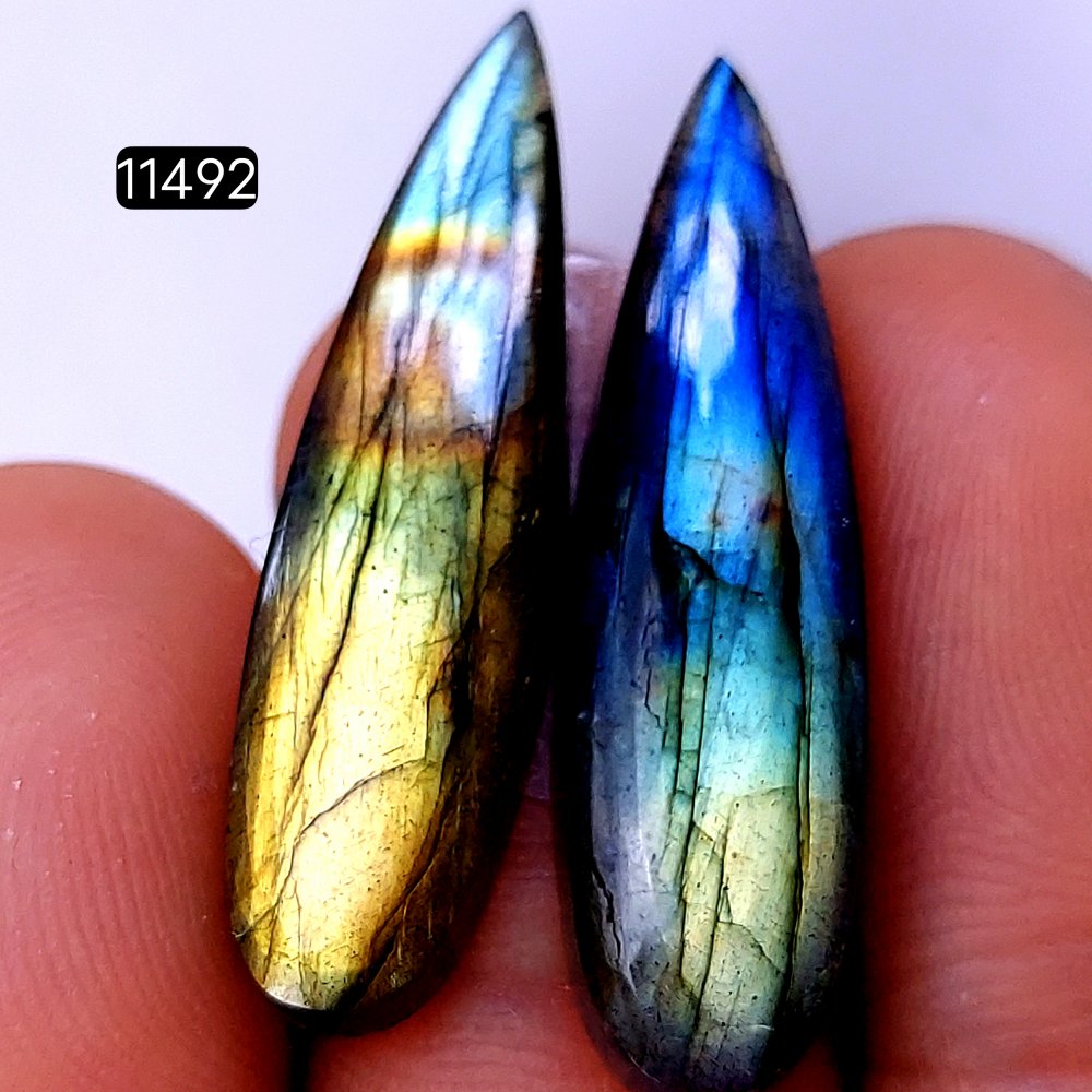 1 Pairs 25Cts Natural Labradorite Loose Cabochon Flat Back Gemstone Pair Lot Earrings Crystal Lot for Jewelry Making Gift For Her 34x9mm #11492