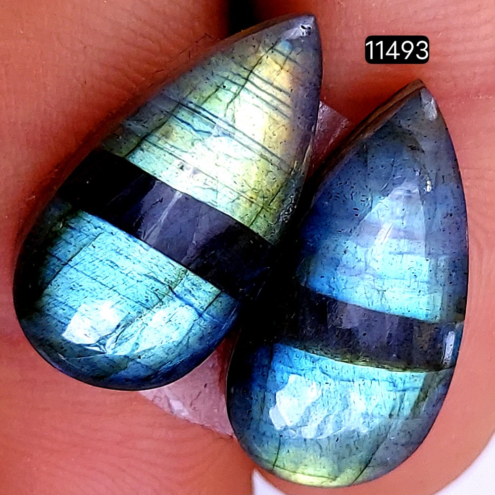 1 Pairs 19Cts Natural Labradorite Loose Cabochon Flat Back Gemstone Pair Lot Earrings Crystal Lot for Jewelry Making Gift For Her 21x11mm #11493