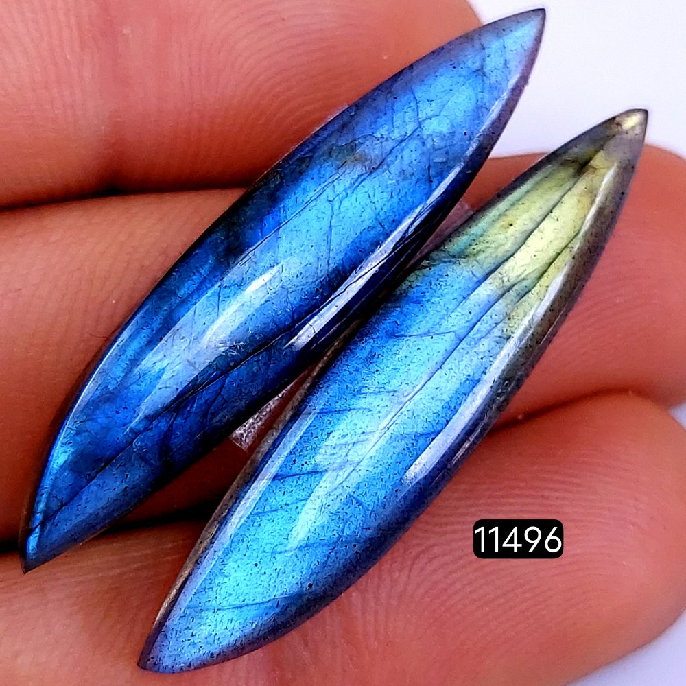 1 Pairs 28Cts Natural Labradorite Loose Cabochon Flat Back Gemstone Pair Lot Earrings Crystal Lot for Jewelry Making Gift For Her 40x9mm #11496