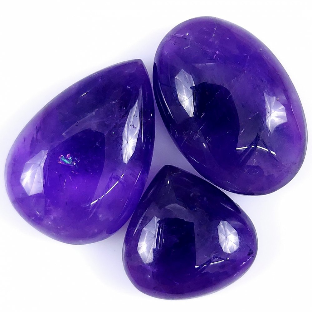 3Pcs 71Cts. Natural Purple Amethyst Cabochon Mix Shape Loose Gemstone #115