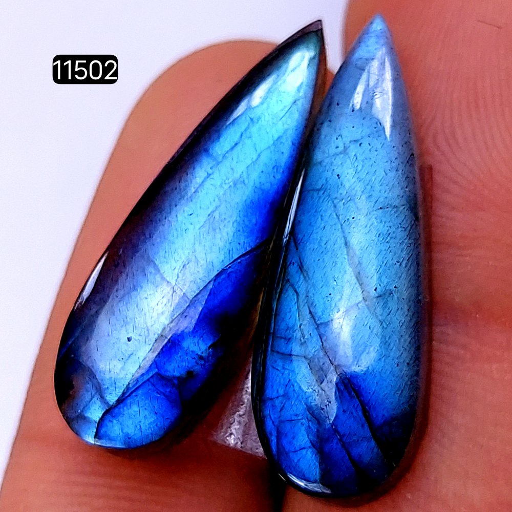 1 Pairs 20Cts Natural Labradorite Loose Cabochon Flat Back Gemstone Pair Lot Earrings Crystal Lot for Jewelry Making Gift For Her 27x8mm #11502
