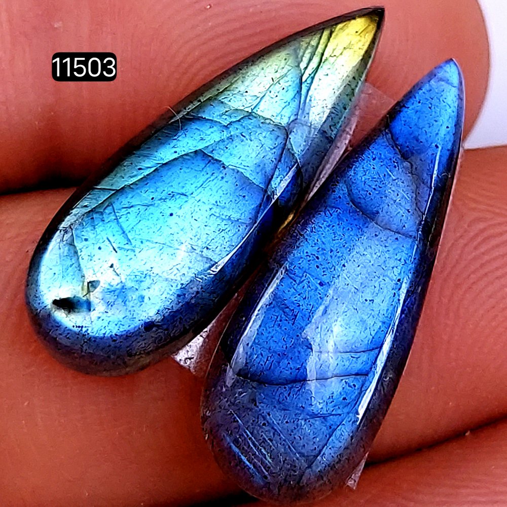 1 Pairs 18Cts Natural Labradorite Loose Cabochon Flat Back Gemstone Pair Lot Earrings Crystal Lot for Jewelry Making Gift For Her 24x9mm #11503