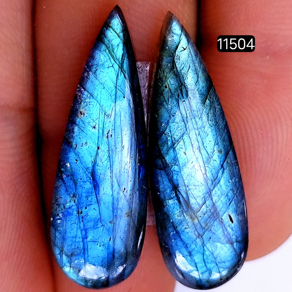 1 Pairs 28Cts Natural Labradorite Loose Cabochon Flat Back Gemstone Pair Lot Earrings Crystal Lot for Jewelry Making Gift For Her 30x10mm #11504
