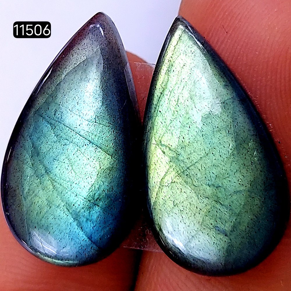 1 Pairs 31Cts Natural Labradorite Loose Cabochon Flat Back Gemstone Pair Lot Earrings Crystal Lot for Jewelry Making Gift For Her 24x14mm #11506
