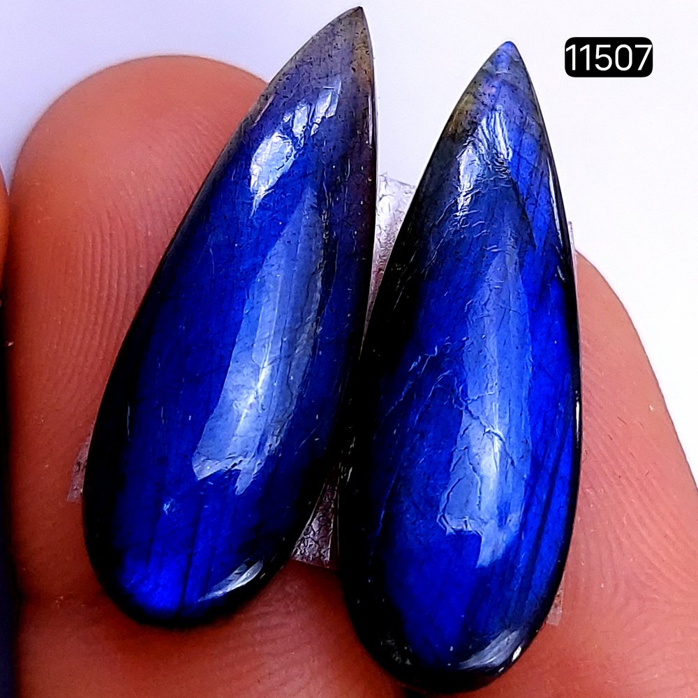 1 Pairs 28Cts Natural Labradorite Loose Cabochon Flat Back Gemstone Pair Lot Earrings Crystal Lot for Jewelry Making Gift For Her 30x10mm #11507