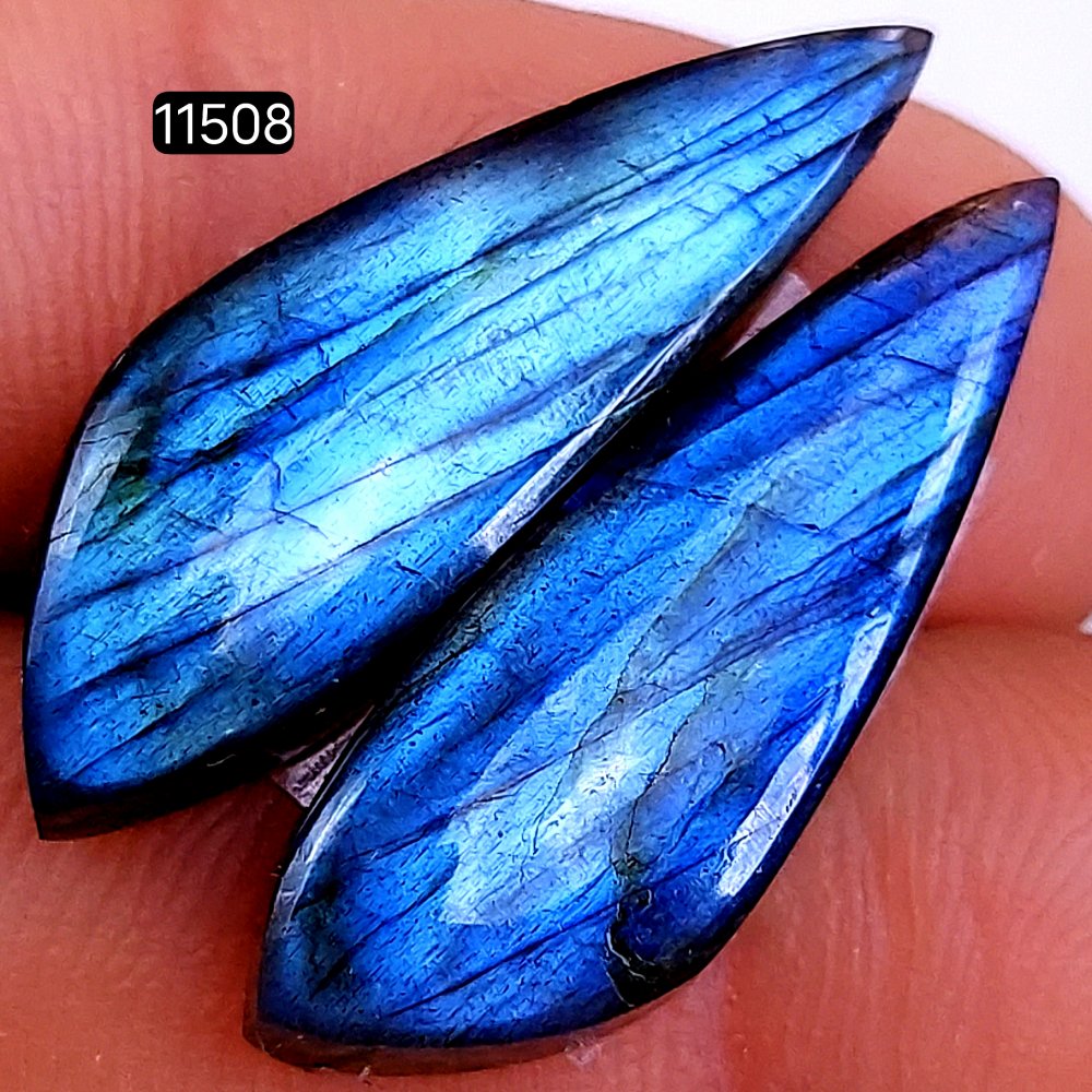 1 Pairs 22Cts Natural Labradorite Loose Cabochon Flat Back Gemstone Pair Lot Earrings Crystal Lot for Jewelry Making Gift For Her 28X9mm #11508