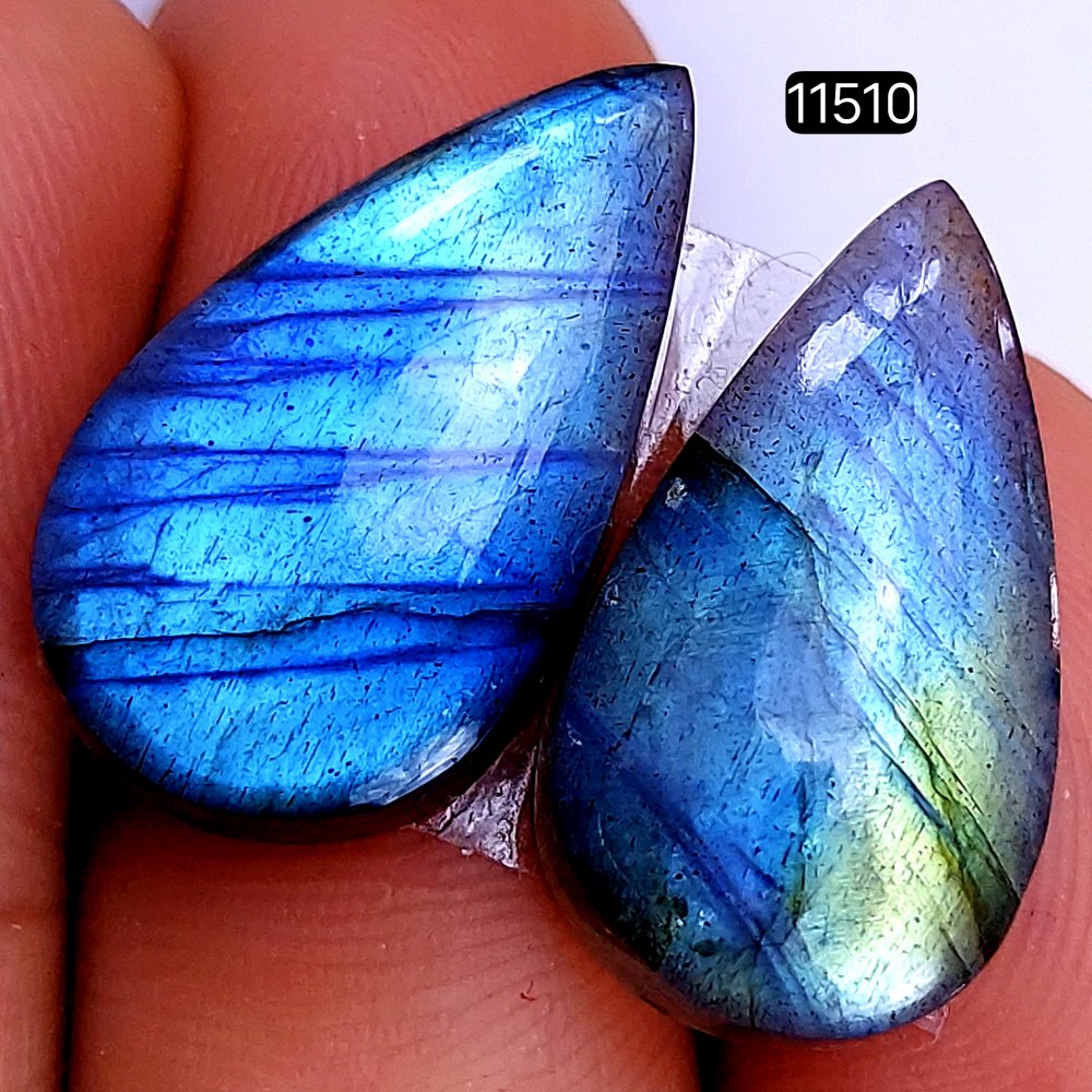 1 Pairs 30Cts Natural Labradorite Loose Cabochon Flat Back Gemstone Pair Lot Earrings Crystal Lot for Jewelry Making Gift For Her 24X14mm #11510