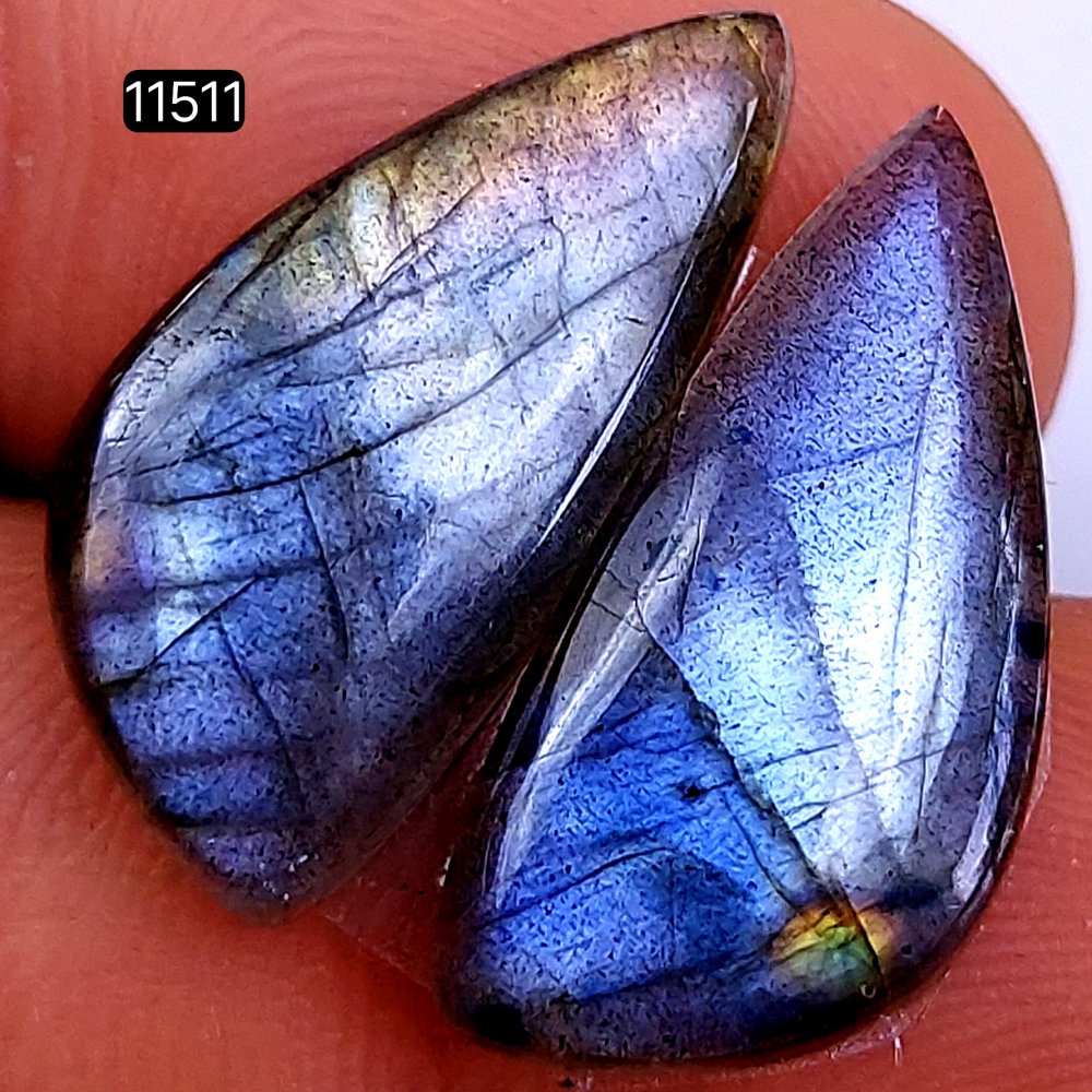 1 Pairs 20Cts Natural Labradorite Loose Cabochon Flat Back Gemstone Pair Lot Earrings Crystal Lot for Jewelry Making Gift For Her 23X11mm #11511