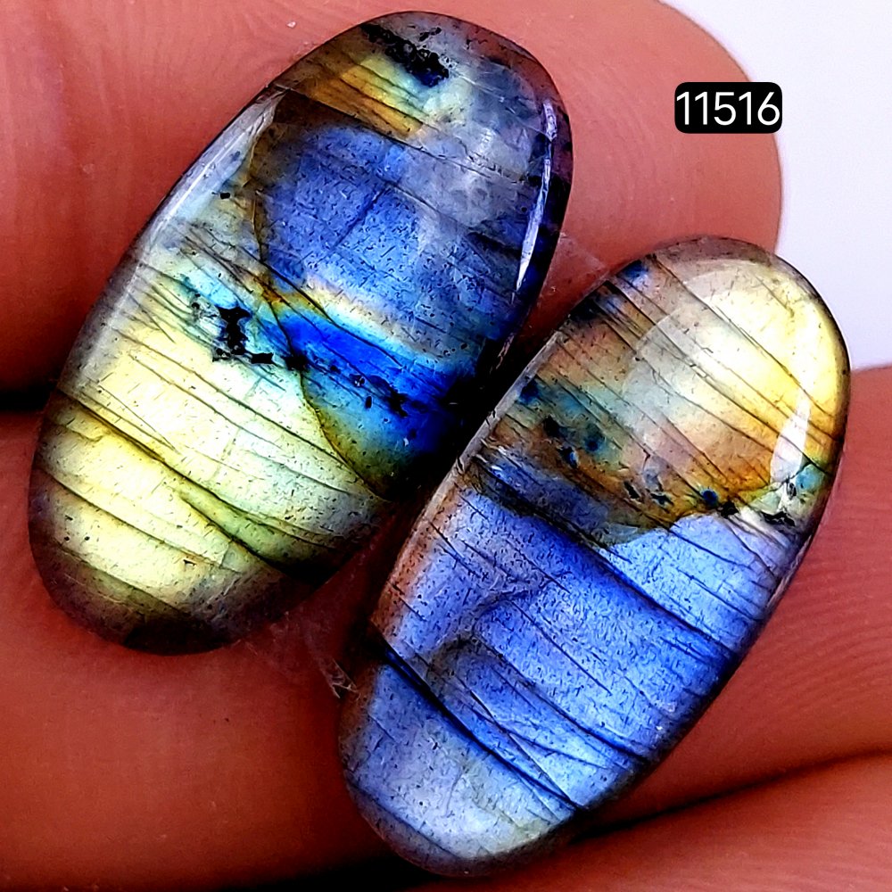 1 Pairs 26Cts Natural Labradorite Loose Cabochon Flat Back Gemstone Pair Lot Earrings Crystal Lot for Jewelry Making Gift For Her 25X12mm #11516