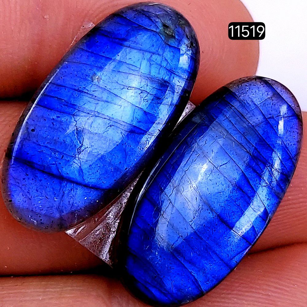 1 Pairs 25Cts Natural Labradorite Loose Cabochon Flat Back Gemstone Pair Lot Earrings Crystal Lot for Jewelry Making Gift For Her 26X12mm #11519