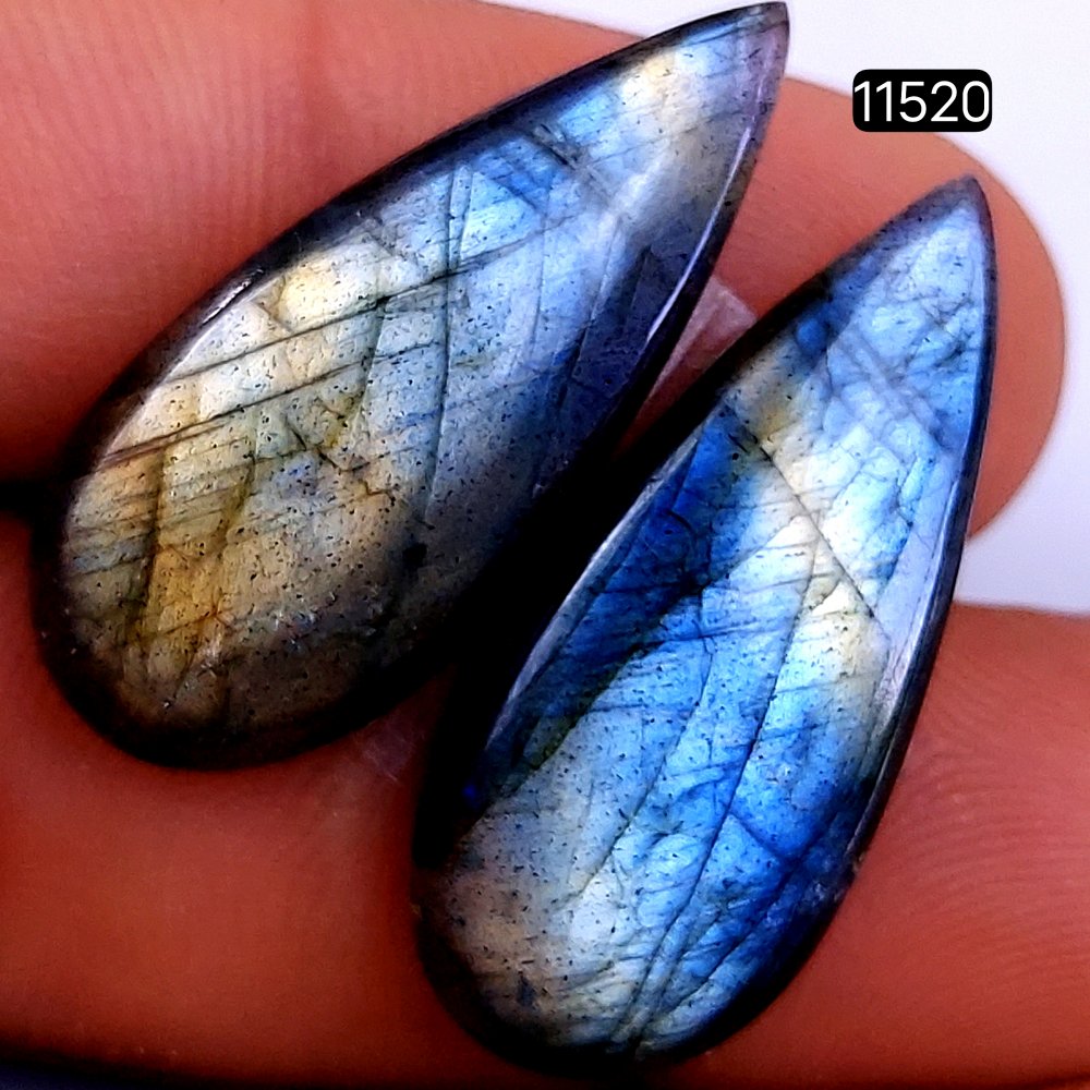 1 Pairs 33Cts Natural Labradorite Loose Cabochon Flat Back Gemstone Pair Lot Earrings Crystal Lot for Jewelry Making Gift For Her 30X13mm #11520