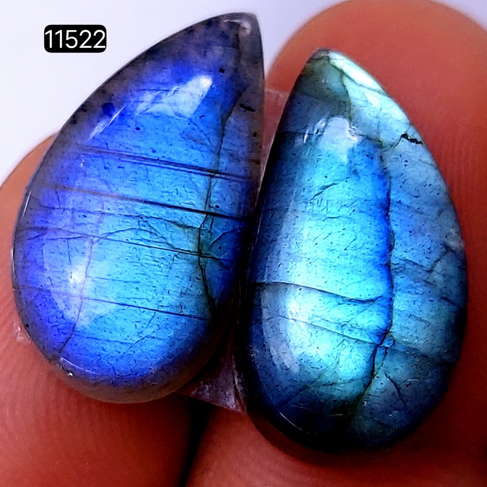 1 Pairs 28Cts Natural Labradorite Loose Cabochon Flat Back Gemstone Pair Lot Earrings Crystal Lot for Jewelry Making Gift For Her 23X11mm #11522