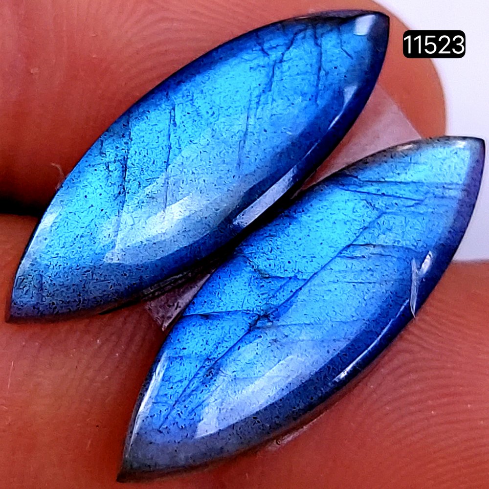 1 Pairs 18Cts Natural Labradorite Loose Cabochon Flat Back Gemstone Pair Lot Earrings Crystal Lot for Jewelry Making Gift For Her 26X9mm #11523