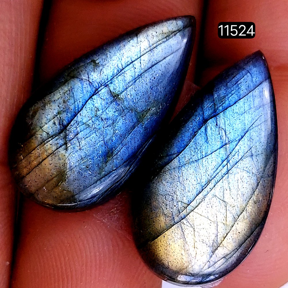 1 Pairs 31Cts Natural Labradorite Loose Cabochon Flat Back Gemstone Pair Lot Earrings Crystal Lot for Jewelry Making Gift For Her 27X14mm #11524