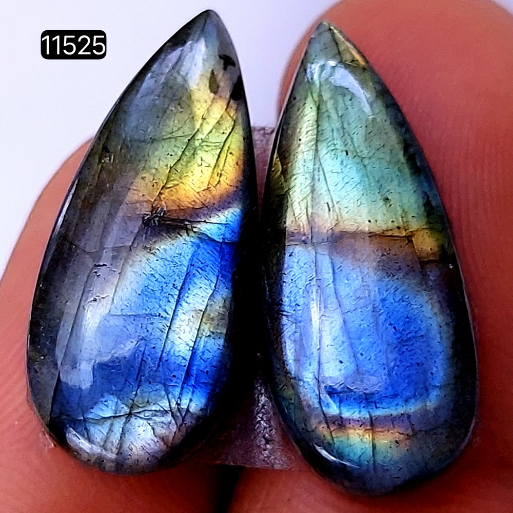 1 Pairs 27Cts Natural Labradorite Loose Cabochon Flat Back Gemstone Pair Lot Earrings Crystal Lot for Jewelry Making Gift For Her 24X10mm #11525