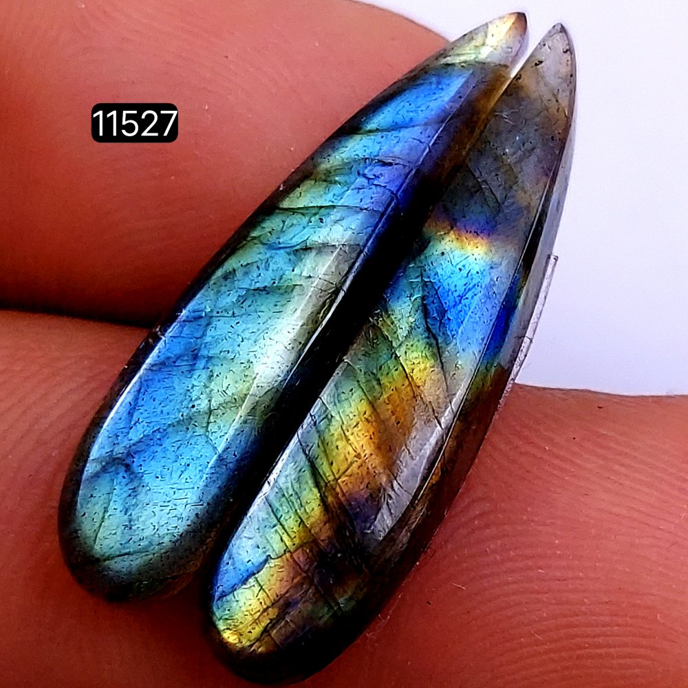 1 Pairs 18Cts Natural Labradorite Loose Cabochon Flat Back Gemstone Pair Lot Earrings Crystal Lot for Jewelry Making Gift For Her 31X6mm #11527