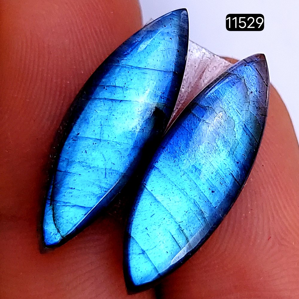 1 Pairs 20Cts Natural Labradorite Loose Cabochon Flat Back Gemstone Pair Lot Earrings Crystal Lot for Jewelry Making Gift For Her 25X8mm #11529