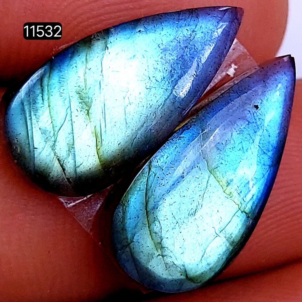 1 Pairs 16Cts Natural Labradorite Loose Cabochon Flat Back Gemstone Pair Lot Earrings Crystal Lot for Jewelry Making Gift For Her 20X10mm #11532
