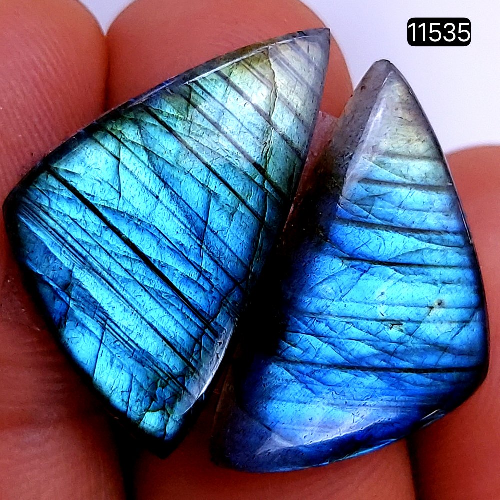 1 Pairs 27Cts Natural Labradorite Loose Cabochon Flat Back Gemstone Pair Lot Earrings Crystal Lot for Jewelry Making Gift For Her 26X16mm #11535