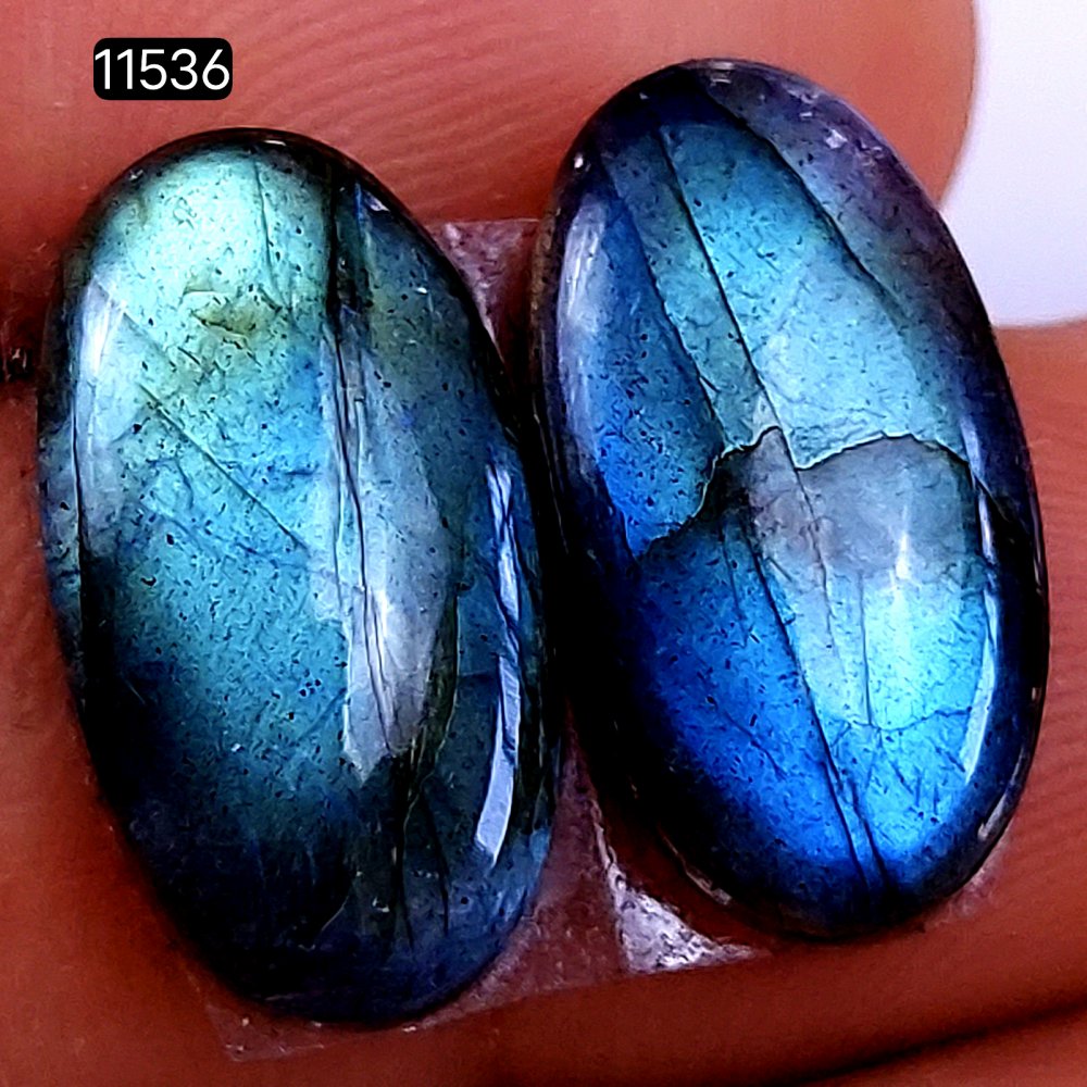 1 Pairs 18Cts Natural Labradorite Loose Cabochon Flat Back Gemstone Pair Lot Earrings Crystal Lot for Jewelry Making Gift For Her 18X10mm #11536