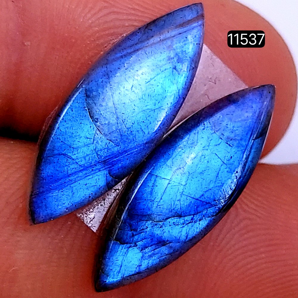 1 Pairs 12Cts Natural Labradorite Loose Cabochon Flat Back Gemstone Pair Lot Earrings Crystal Lot for Jewelry Making Gift For Her 23X8mm #11537