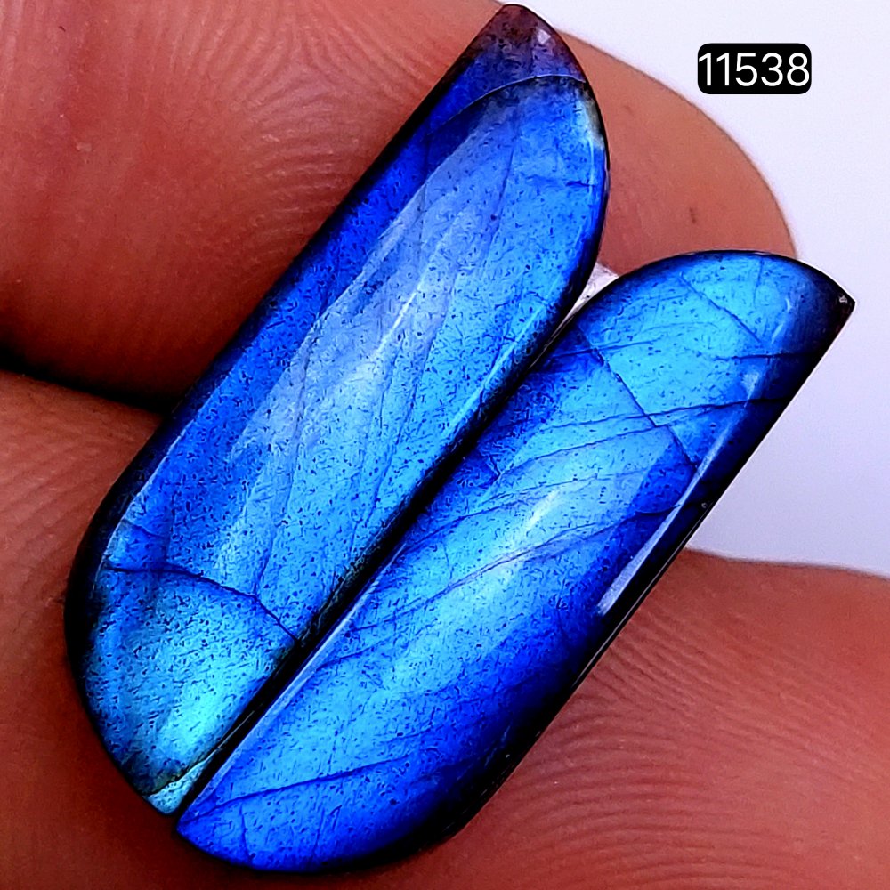 1 Pairs 15Cts Natural Labradorite Loose Cabochon Flat Back Gemstone Pair Lot Earrings Crystal Lot for Jewelry Making Gift For Her 26X7mm #11538