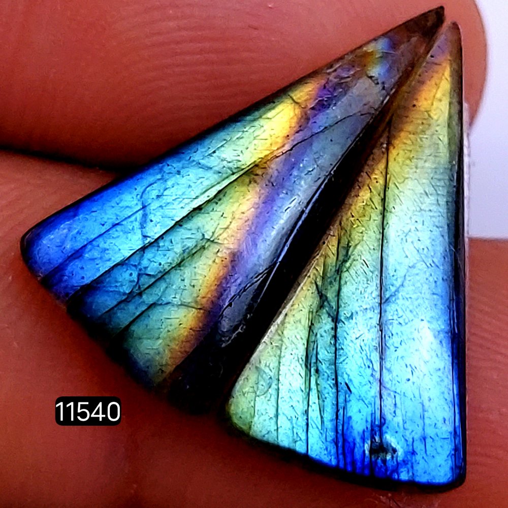 1 Pairs 14Cts Natural Labradorite Loose Cabochon Flat Back Gemstone Pair Lot Earrings Crystal Lot for Jewelry Making Gift For Her 23X12mm #11540