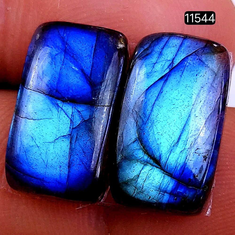 1 Pairs 17Cts Natural Labradorite Loose Cabochon Flat Back Gemstone Pair Lot Earrings Crystal Lot for Jewelry Making Gift For Her 18X10mm #11544