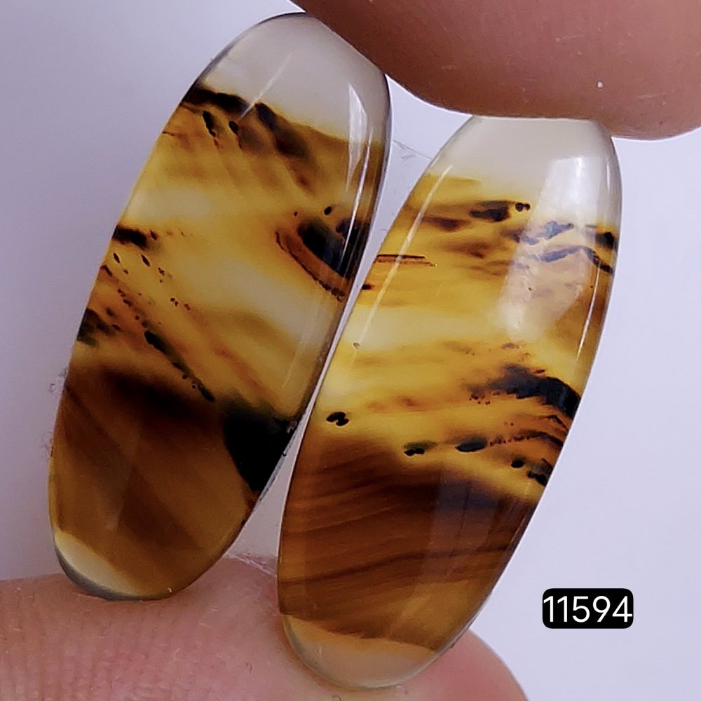 1 Pairs 13Cts Natural Montana Loose Cabochon Flat Back Gemstone Pair Lot Earrings Crystal Lot for Jewelry Making Gift For Her 24x10mm #11594