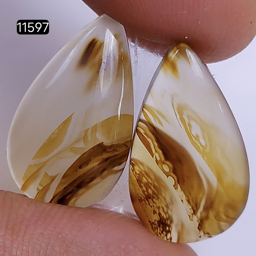1 Pairs 16Cts Natural Montana Loose Cabochon Flat Back Gemstone Pair Lot Earrings Crystal Lot for Jewelry Making Gift For Her 22x11mm #11597