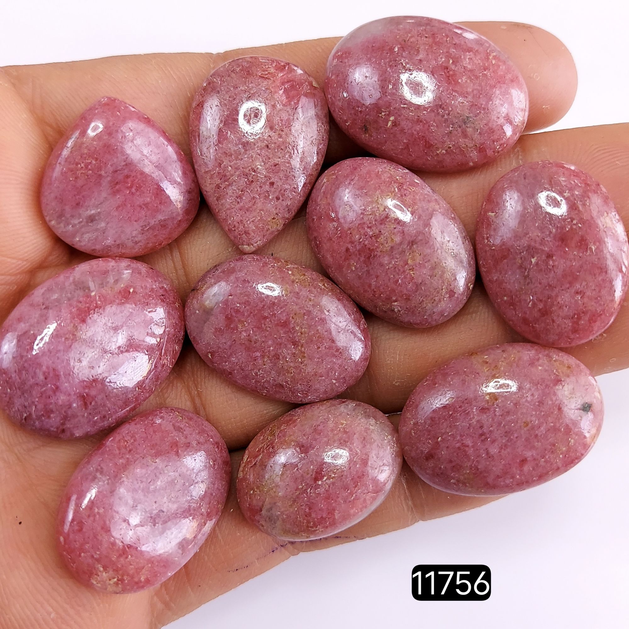 10Pcs 294Cts Natural Rhodonite Cabochon Lot Semi-Precious Loose Gemstone Healing Stone Crystal Wire Wrap Jewelry 27x20-20x20mmR-11756