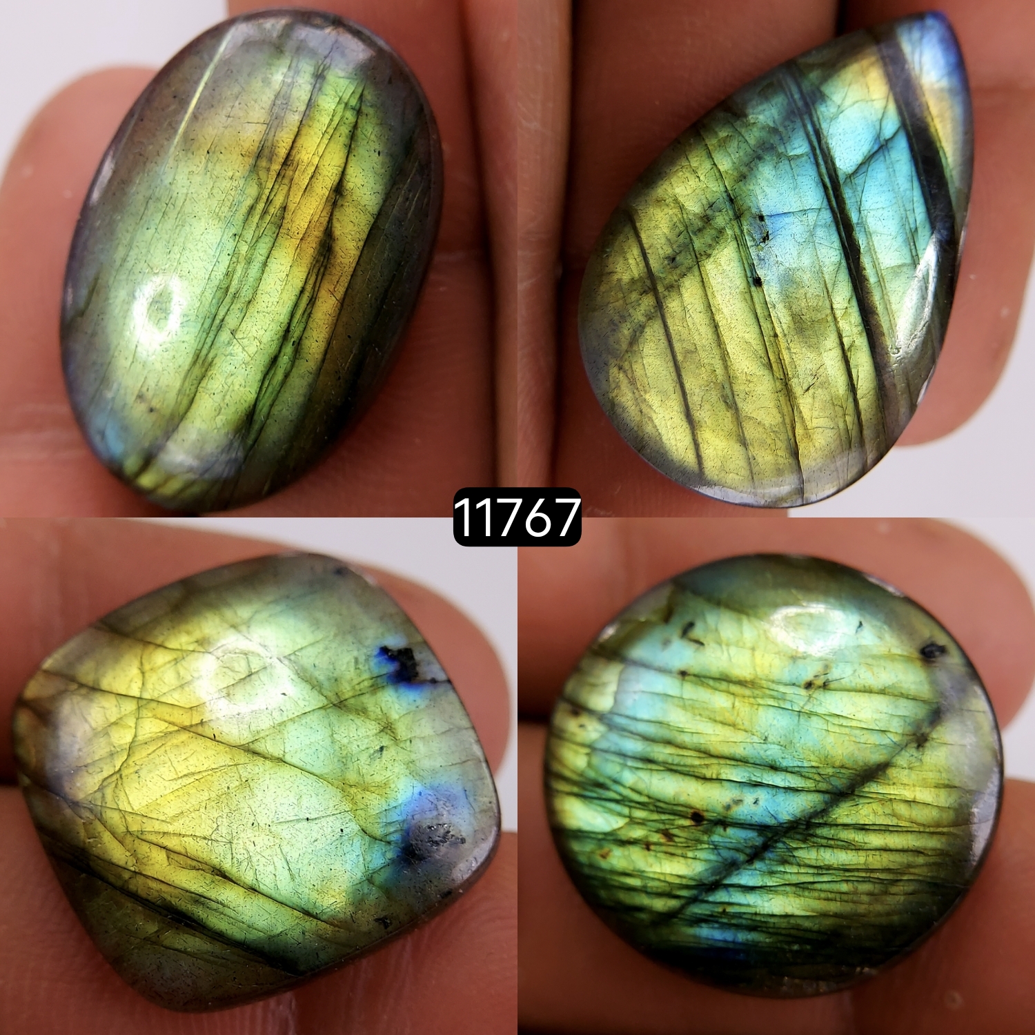 4 Pcs 120 Cts Natural Labradorite Cabochon Loose Gemstone Jewelry Wire Wrapped Pendant Semi-Precious Healing Crystal Lots 35X22-21X21mm R-11767