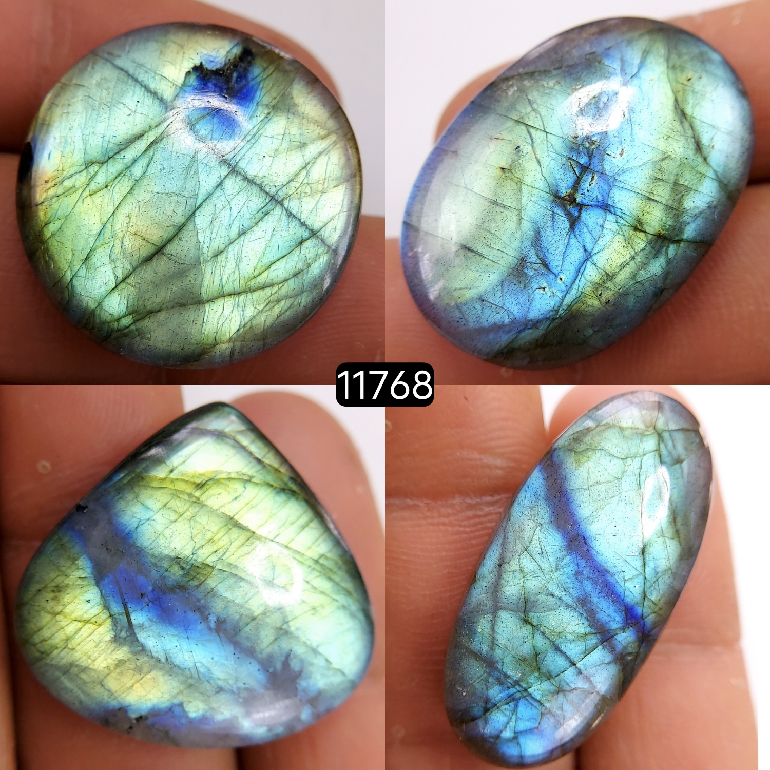 4 Pcs 152 Cts Natural Labradorite Cabochon Loose Gemstone Jewelry Wire Wrapped Pendant Semi-Precious Healing Crystal Lots 32X16-26X26mm R-11768