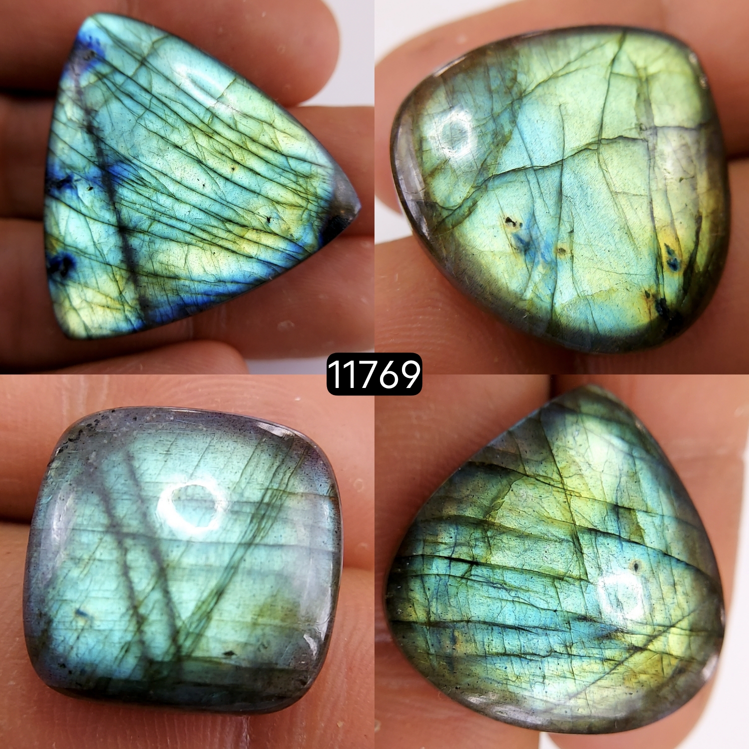 4 Pcs 142 Cts Natural Labradorite Cabochon Loose Gemstone Jewelry Wire Wrapped Pendant Semi-Precious Healing Crystal Lots 36X36-18X18mm R-11769